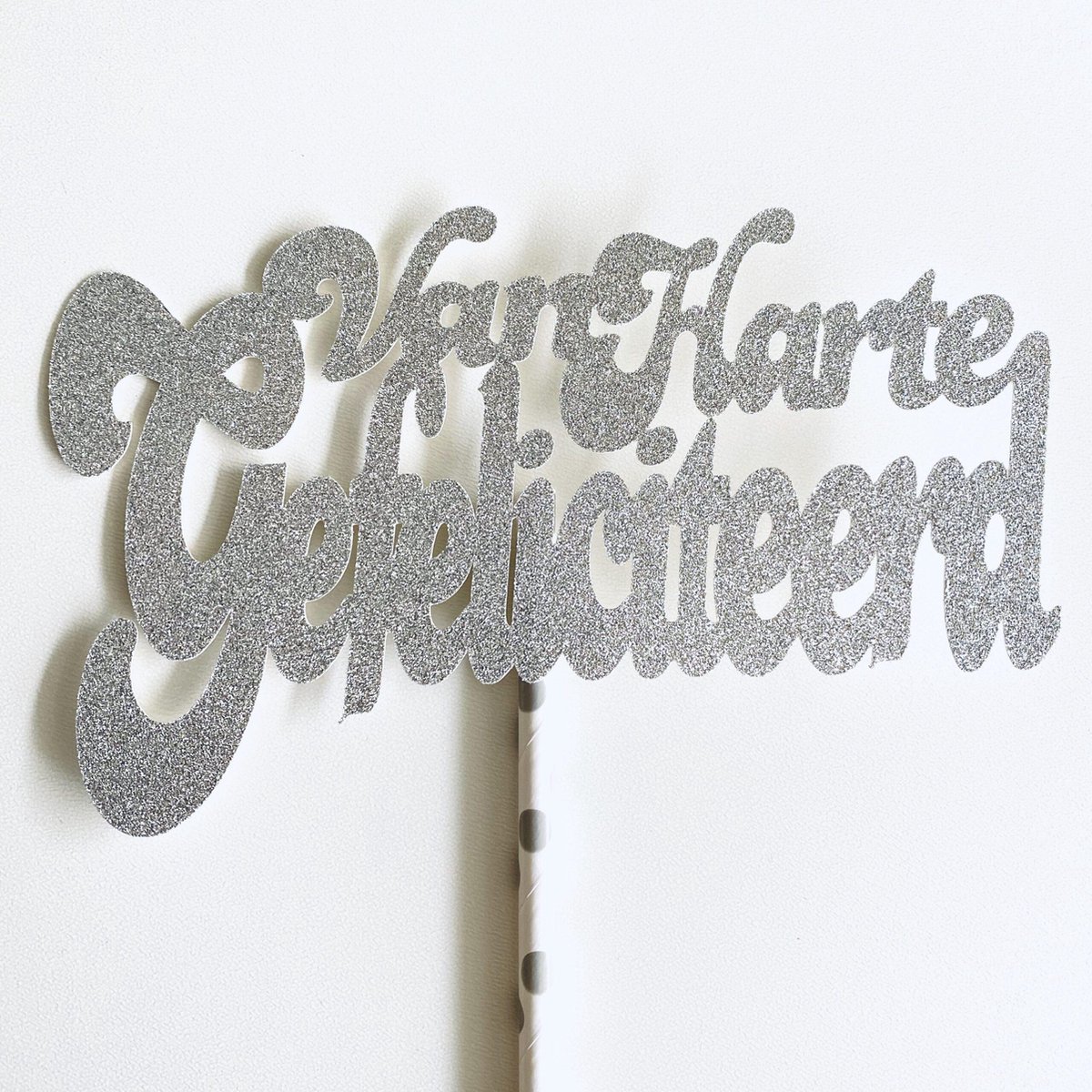 Taarttopper| Cake topper |Gefeliciteerd| Verjaardag| Zilver glitter|16 cm| karton